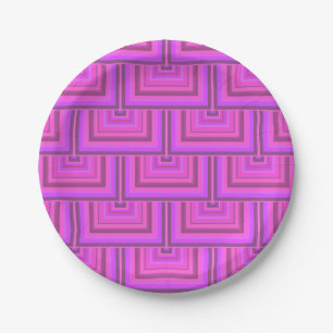Pink stripes square scales pattern paper plate