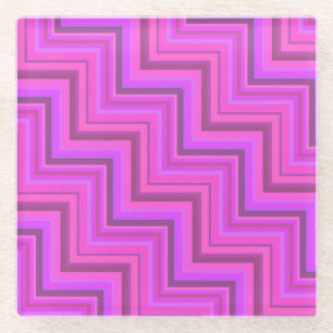 Pink stripes stairs pattern glass coaster
