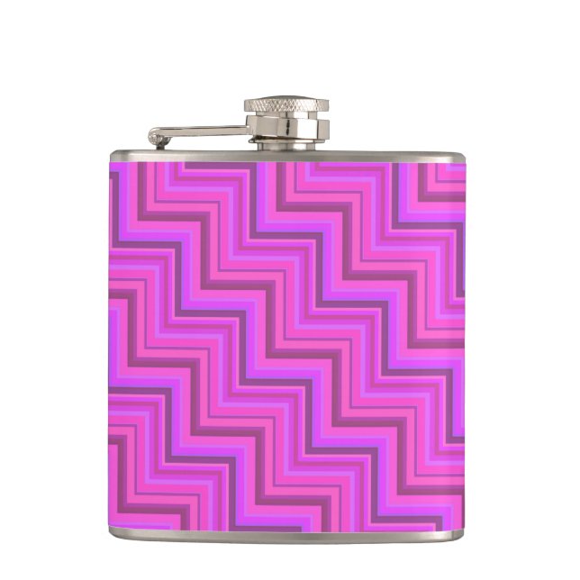 Pink stripes stairs pattern hip flask (Front)