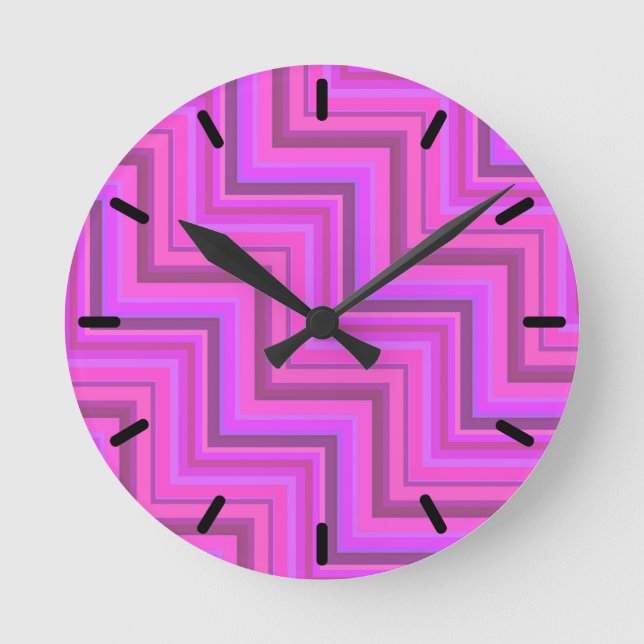 Pink stripes stairs pattern round clock (Front)