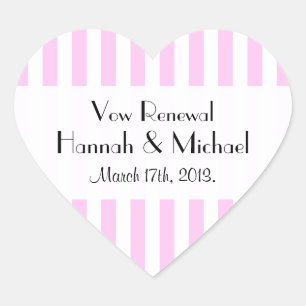 Pink Stripes, Striped Pattern, Lines, Vow Renewal Heart Sticker