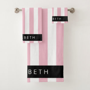 Pink Stripes, Striped Pattern, Lines, Your Name Bath Towel Set