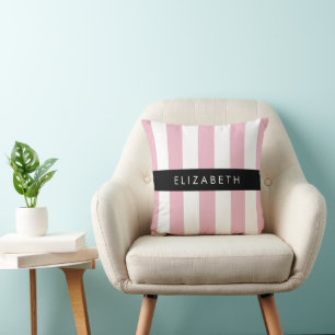 Pink Stripes, Striped Pattern, Lines, Your Name Cushion