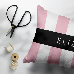 Pink Stripes, Striped Pattern, Lines, Your Name Decorative Cushion