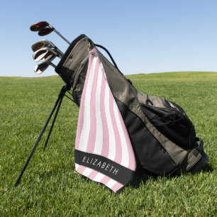 Pink Stripes, Striped Pattern, Lines, Your Name Golf Towel