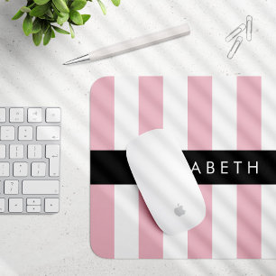 Pink Stripes, Striped Pattern, Lines, Your Name Mouse Mat