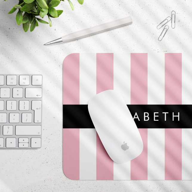 Pink Stripes, Striped Pattern, Lines, Your Name Mouse Mat (Creator Uploaded)