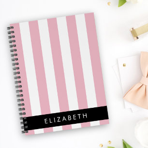 Pink Stripes, Striped Pattern, Lines, Your Name Notebook