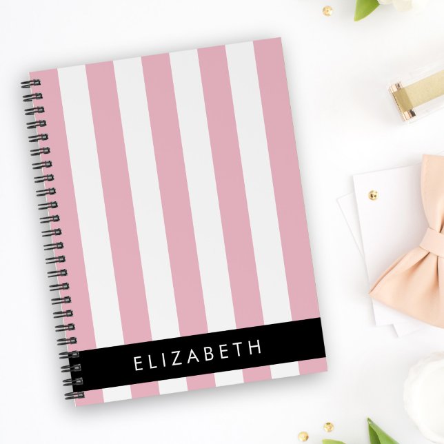 Pink Stripes, Striped Pattern, Lines, Your Name Notebook (Creator Uploaded)