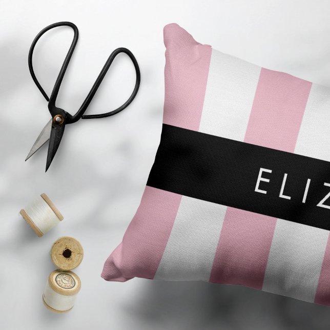 Pink Stripes, Striped Pattern, Lines, Your Name Pillowcase (Creator Uploaded)