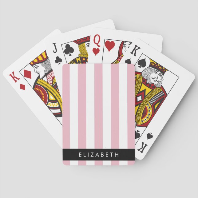 Pink Stripes, Striped Pattern, Lines, Your Name Playing Cards (Back)