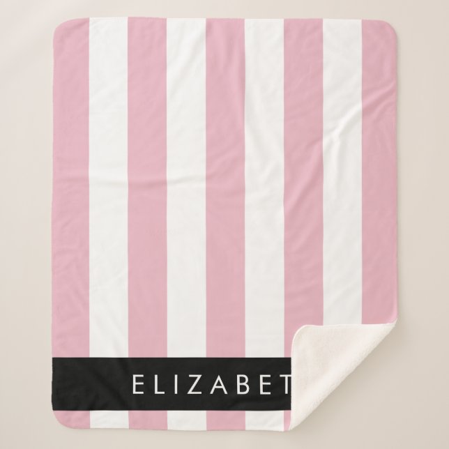 Pink Stripes, Striped Pattern, Lines, Your Name Sherpa Blanket (Front)