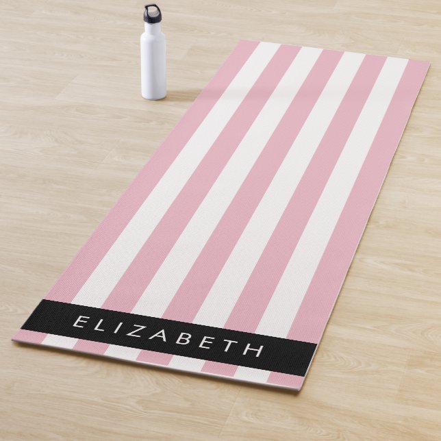 Pink Stripes, Striped Pattern, Lines, Your Name Yoga Mat (In Situ)