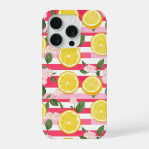 Pink Stripes Summer Lemon Pattern iPhone Case