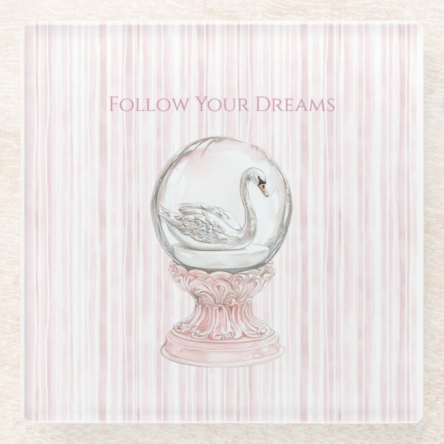 Pink Stripes Swan   Glass Coaster (Front)
