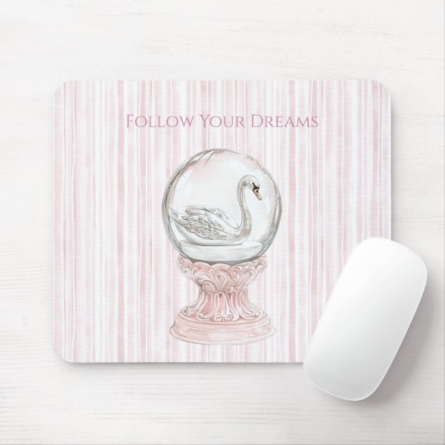 Pink Stripes Swan   Mouse Mat (With Mouse)