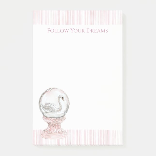 Pink Stripes Swan   Post-it Notes (Front)