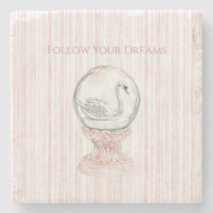 Pink Stripes Swan Stone Coaster
