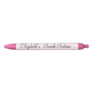 Pink Stripes, Sweet Sixteen, Party Favour Black Ink Pen