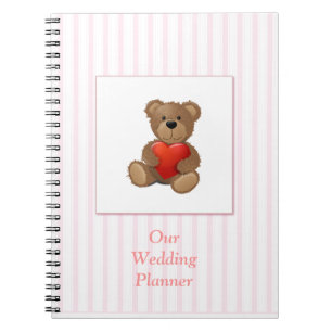 Pink Stripes - Teddy Bear with Valentines Heart Notebook