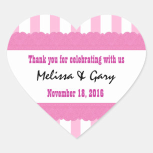 Pink Stripes Thank You Double Lace Wedding V2H Heart Sticker