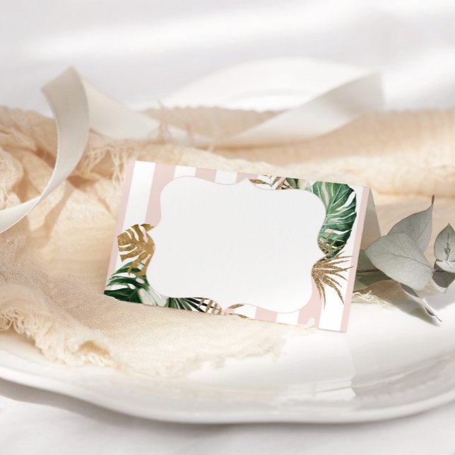 Pink stripes tropical plm beach chic wedding place card (Creator Uploaded)