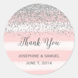 Pink Stripes Watercolor Round Stickers