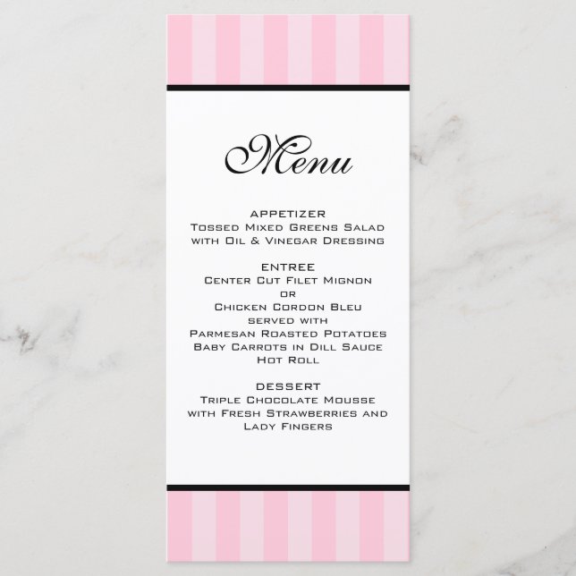 Pink Stripes Wedding Menu (Front)