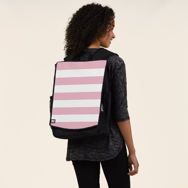 Pink Stripes, White Stripes, Striped Pattern Backpack (Worn)