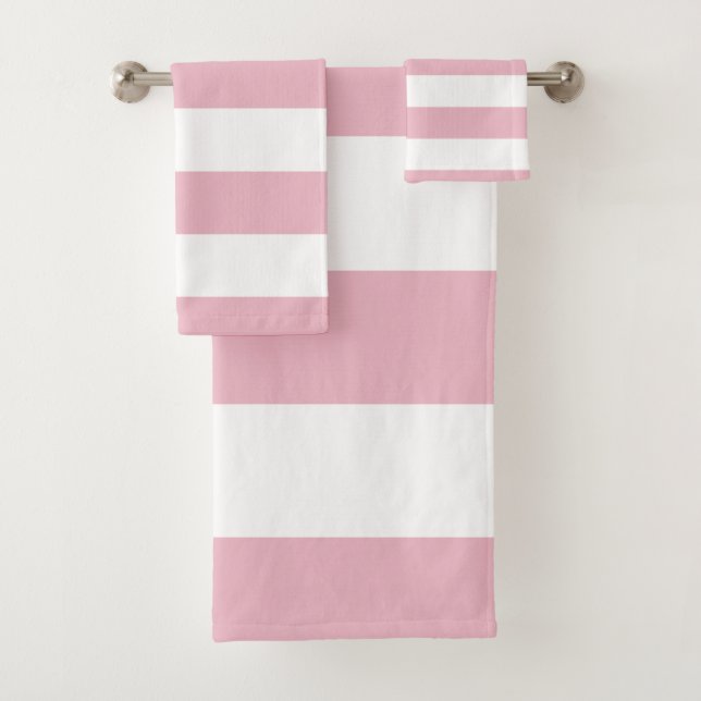 Pink Stripes, White Stripes, Striped Pattern Bath Towel Set (Insitu)