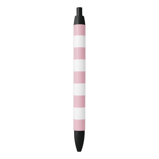 Pink Stripes, White Stripes, Striped Pattern Black Ink Pen (Front Vertical)