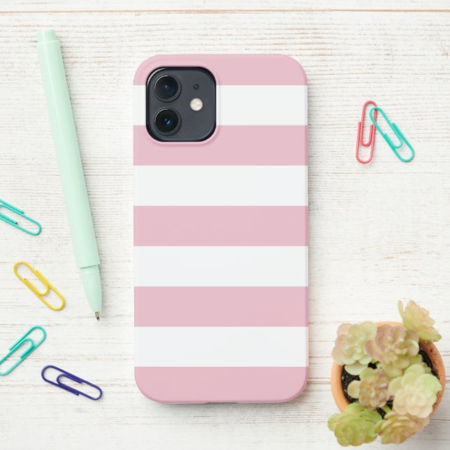 Pink Stripes, White Stripes, Striped Pattern iPhone Case (On Desk)