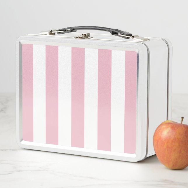 Pink Stripes, White Stripes, Striped Pattern Metal Lunch Box (In Situ)
