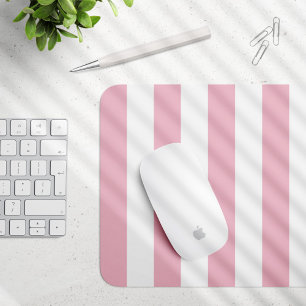 Pink Stripes, White Stripes, Striped Pattern Mouse Mat
