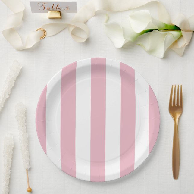 Pink Stripes, White Stripes, Striped Pattern Paper Plate (Wedding)