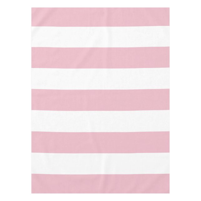 Pink Stripes, White Stripes, Striped Pattern Tablecloth (Front)