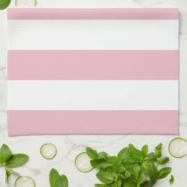 Pink Stripes, White Stripes, Striped Pattern Tea Towel (Folded)