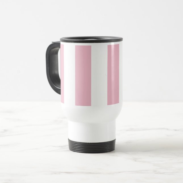 Pink Stripes, White Stripes, Striped Pattern Travel Mug (Front Left)