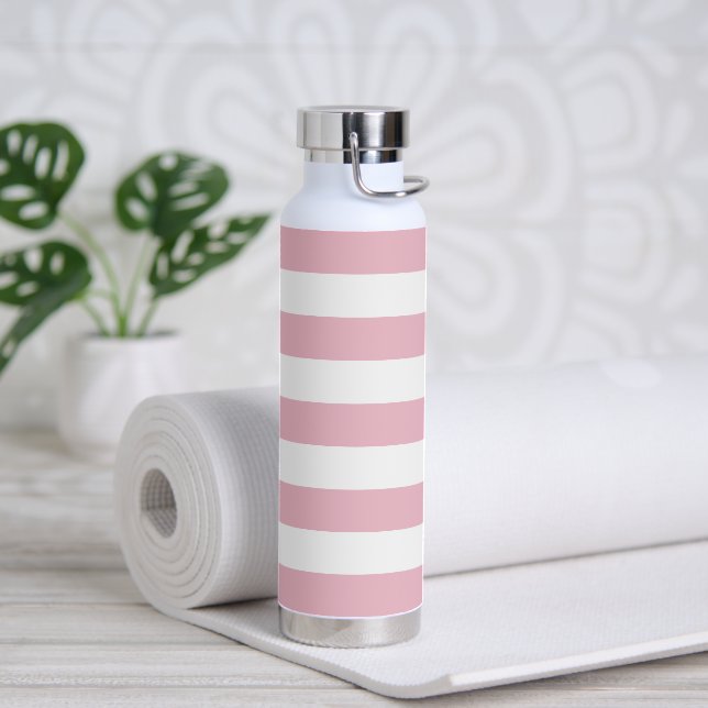 Pink Stripes, White Stripes, Striped Pattern Water Bottle (Yoga)