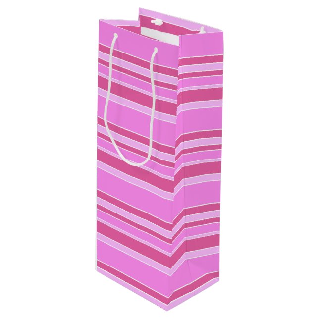 Pink stripes wine gift bag (Front Angled)