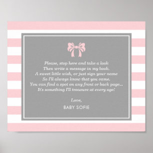 Pink Stripes with Bow Baby Shower Guest Book