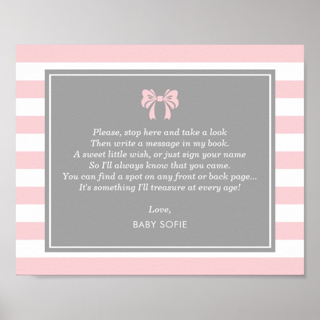 Pink Stripes with Bow Baby Shower Guest Book (Front)