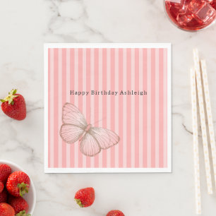 Pink Stripes with Butterfly Birthday Napkin