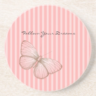 Pink Stripes with Butterfly Coaster