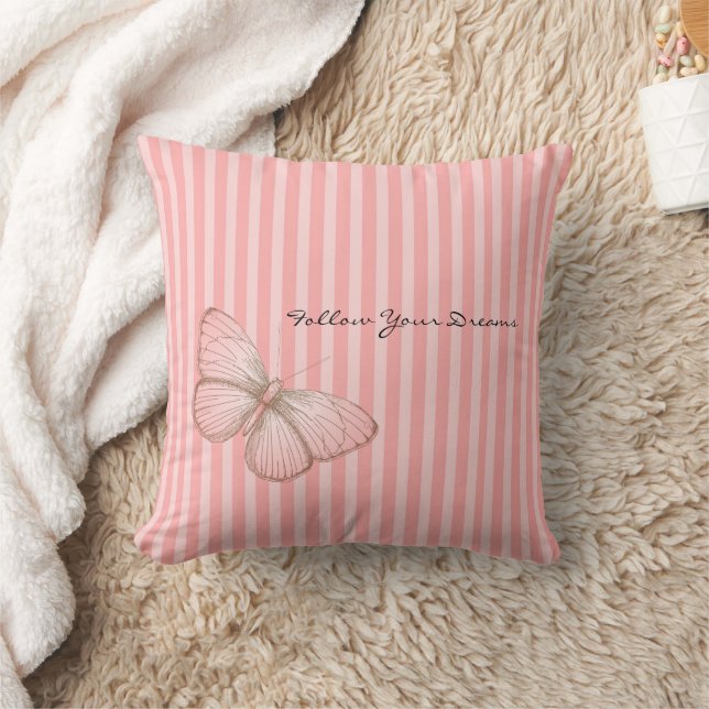 Pink Stripes with Butterfly Cushion (Blanket)