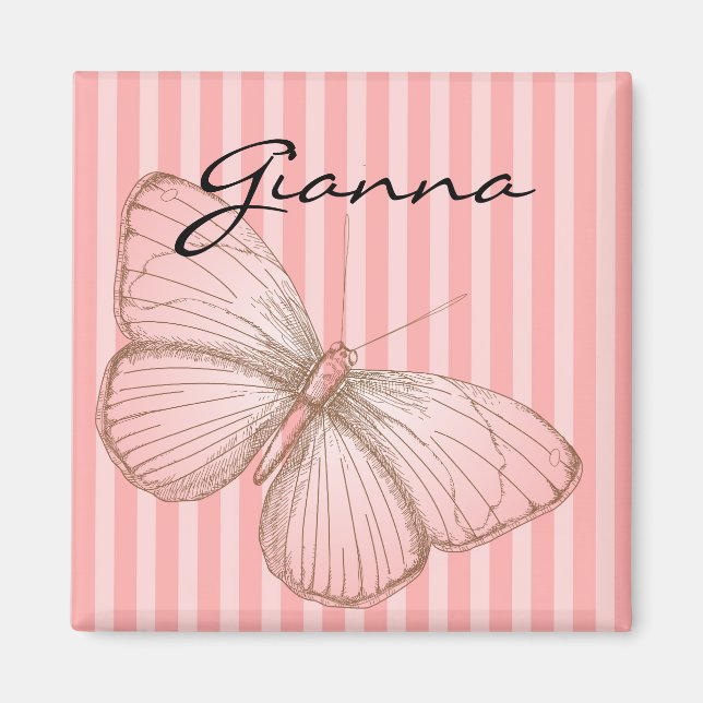 Pink Stripes with Butterfly Magnet (Front)