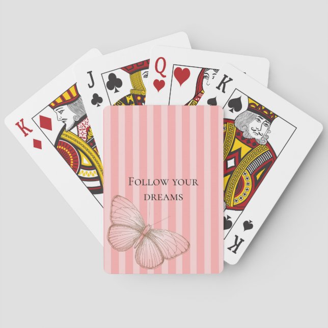 Pink Stripes with Butterfly Playing Cards (Back)