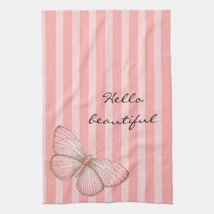 Pink Stripes with Butterfly Tea Towel