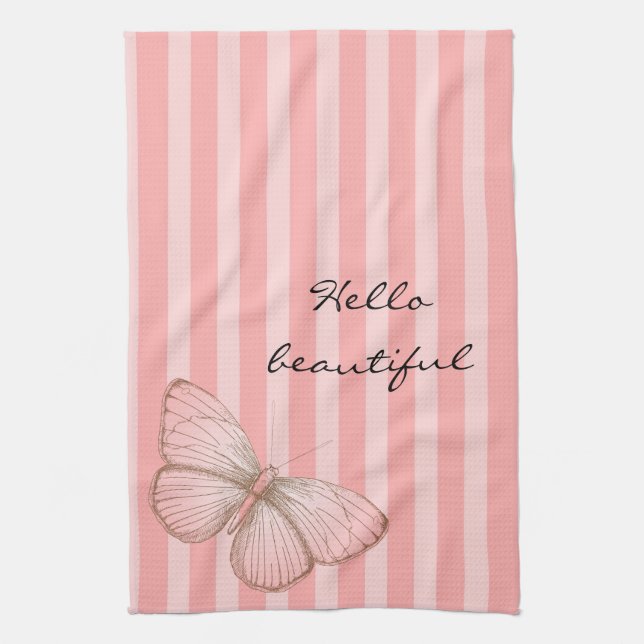 Pink Stripes with Butterfly Tea Towel (Vertical)