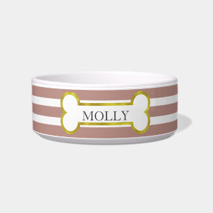 Pink Stripes with Gold Bone Personalised Pet Bowl